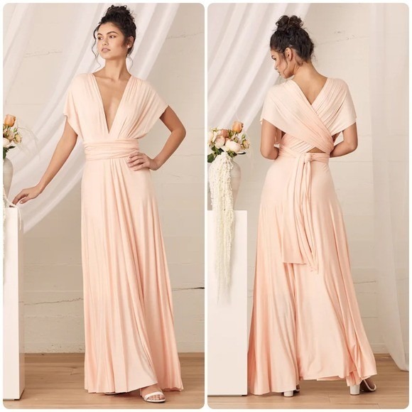 Lulus Tricks Of The Trade Blush Pink Convertible Maxi Bridesmaid Dress Size L